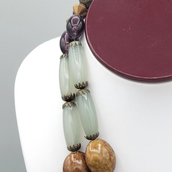 Handmade Chunky Boho Necklace Quartz Stones Metal Accents AB Beads Lobster Clasp - Picture 5 of 10